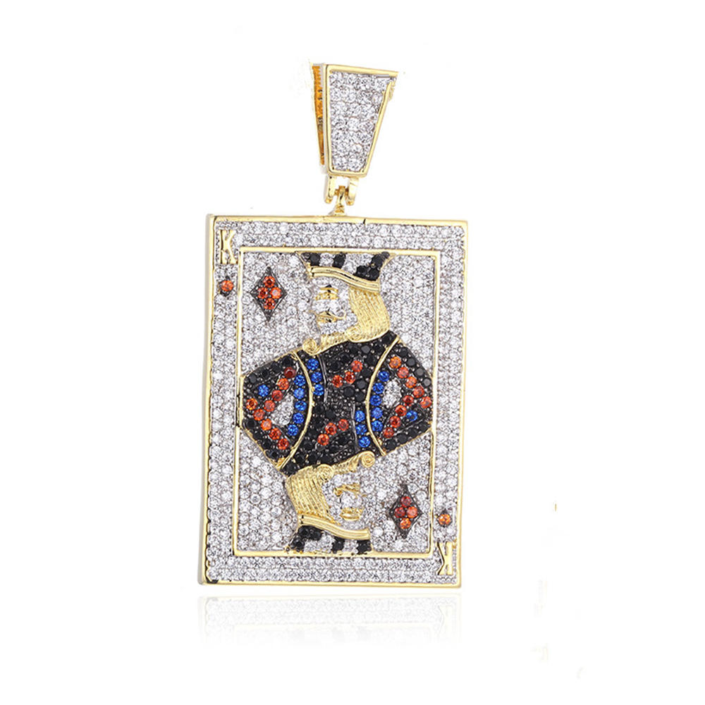 High quality hip hop icedout Multi color King of Diamonds pendant