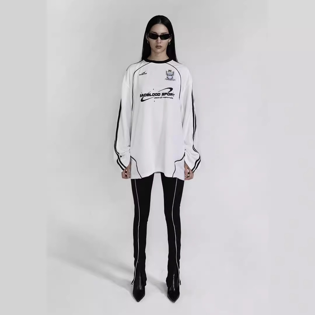 Free shipping oversized vintage embroidered crew neck long s