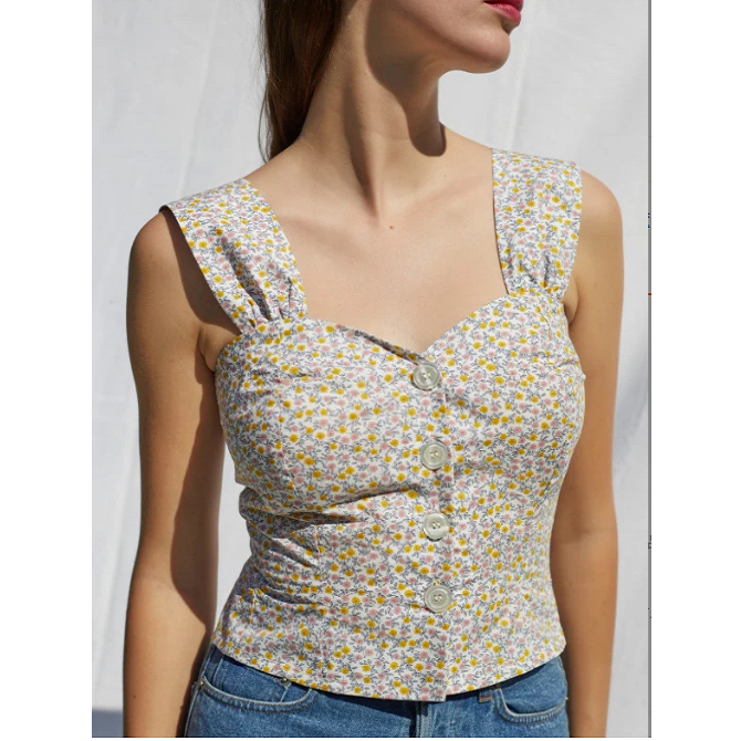 Free Shipping Classic Floral Top Strech Pleated Top 